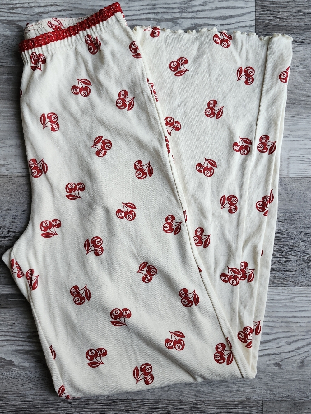 Cherry Print Pajama Pants XS Cotton Lounge Red White Cute Trendy